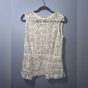 CAbi Cream Lace Fitted Peplum Style Blouse Size Medium EUC